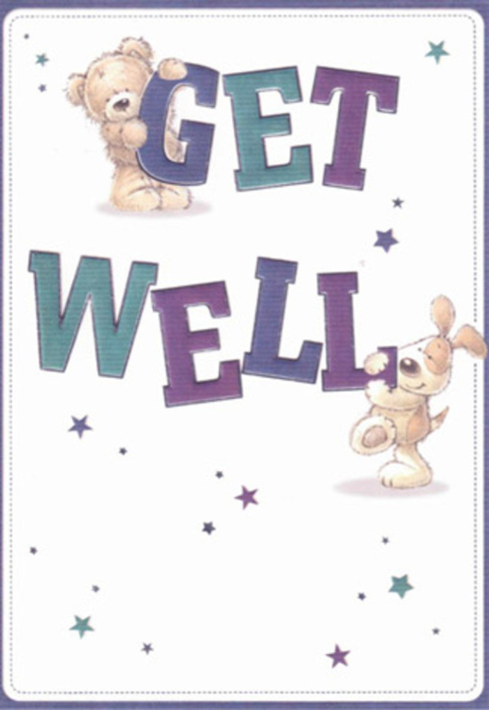 Gentle encouragement is masterfully woven throughout this illustrated get well card, its artistry as heartfelt as a hand-tied Pinner bouquet. The friendly duo-a plush bear and an exuberant puppy-are set amongst a field of drawn stars, which seem to drift whimsically like good wishes carried by a soft breeze from nearby Pinner Village Gardens. Each character's features are lovingly detailed: the bear's round snout and fluffy fur project a sense of sheltering kindness, while the floppy-eared puppy brims with loyal energy, his tail curling around the oversized 'WELL' below. The bold, confident typography in shimmering aquas and rich violets grounds the design, suggesting steadfast reassurance during recovery. The cream-white background evokes purity and calm-a blank page of hope, not unlike the light that filters into a Pinner shop at dawn. The textures verge on the tactile: you can almost feel the bear's downy fur and the puppy's velvety ears, crafted to soothe, much like the silken petals in a fresh floral arrangement. While the stars dance playfully, the scene remains anchored in sincerity-an artistic embrace that encourages the recipient to heal and find comfort. This card, especially when paired with blooms from Pinner Flowers, celebrates the gentle steadfastness of community care and compassion, uplifting spirits with every thoughtful brushstroke.